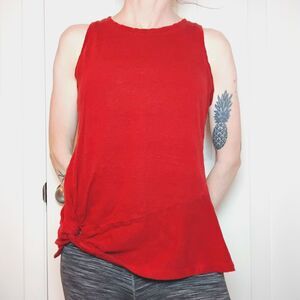 Athleta Zephyr Twist Knot Tank Top Linen Size XS Rust Red Orange